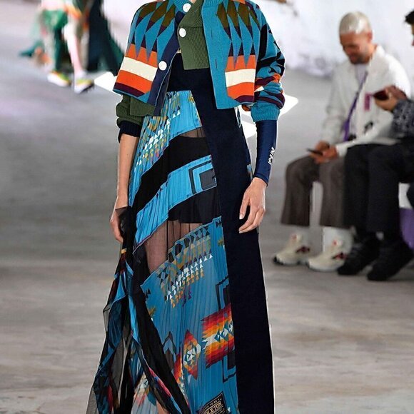 Sacai Pendleton Print Pleated Mesh Skirt Dress Sz Small 2019 Resort Asymmetrical - Picture 1 of 14